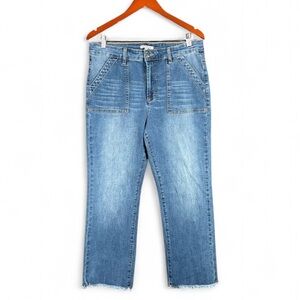 John Mark Women’s 12 Straight Crop Frayed Hem Denim Stretch Blue Jeans Boho